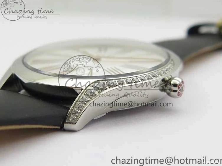 0116 StreetReady Ladies’ De Ville Trésor Diamond SS 3AF 1:1 Best Edition White MOP Dial RG Markers On Black Fabric strap Swiss Quartz 7884